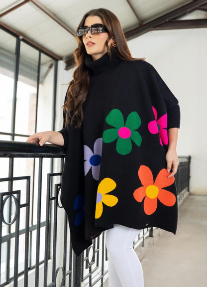 Ruana cuello tortuga en tejido