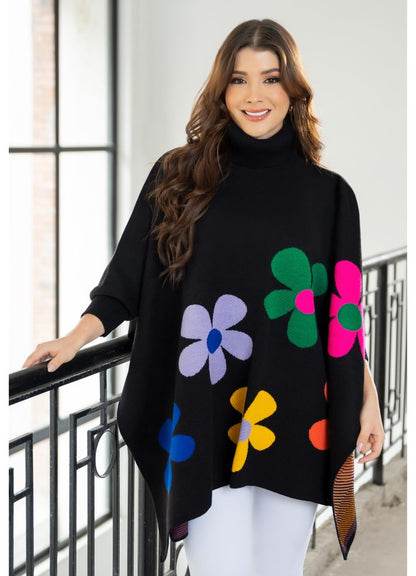 Ruana cuello tortuga en tejido