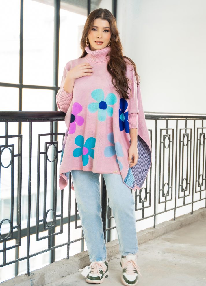 Ruana cuello tortuga en tejido