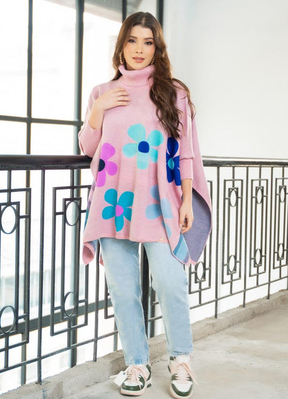 Ruana cuello tortuga en tejido