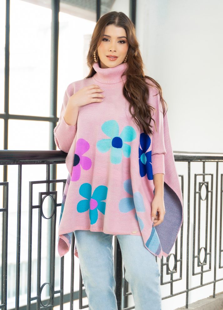 Ruana cuello tortuga en tejido