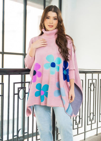 Ruana cuello tortuga en tejido