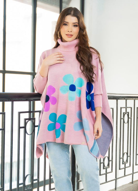 Ruana cuello tortuga en tejido