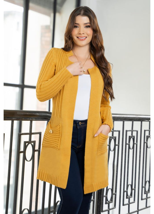 Cardigan abierto largo tejido en hilo