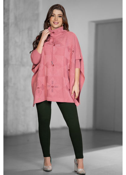 Ruana cuello tortuga en tejido