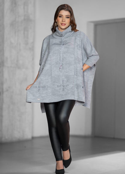 Ruana cuello tortuga en tejido