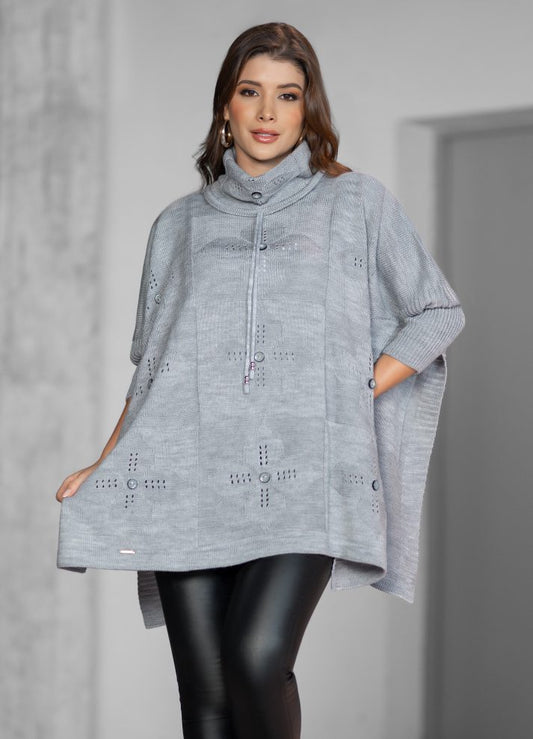 Ruana cuello tortuga en tejido