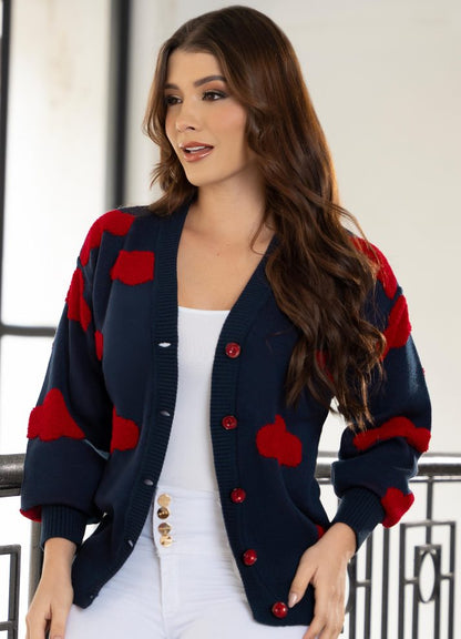 Cardigan tejido en hilo con nubes