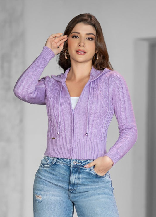 Chaqueta con capota en tejido trenzado