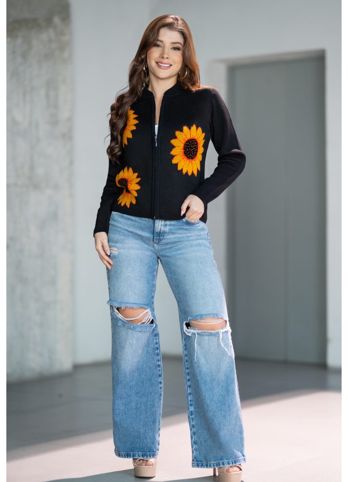 Chaqueta tejida con girasoles