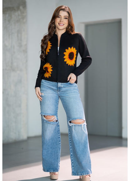 Chaqueta tejida con girasoles