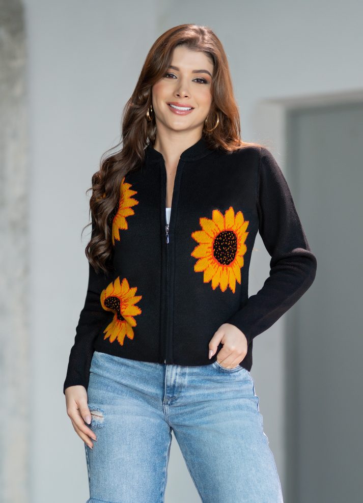 Chaqueta tejida con girasoles