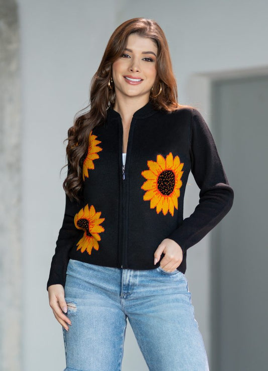 Chaqueta tejida con girasoles