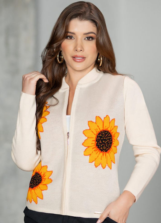 Chaqueta tejida con girasoles