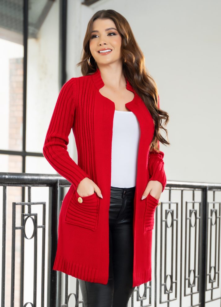 Cardigan abierto largo tejido en hilo