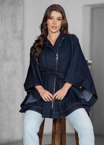 Ruana en denim con cierre dorado