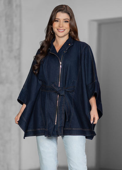 Ruana en denim con cierre dorado