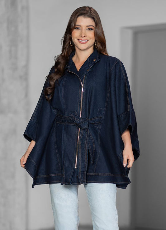 Ruana en denim con cierre dorado