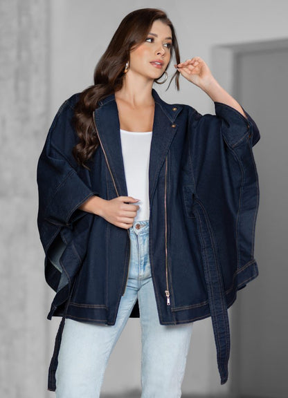 Ruana en denim con cierre dorado