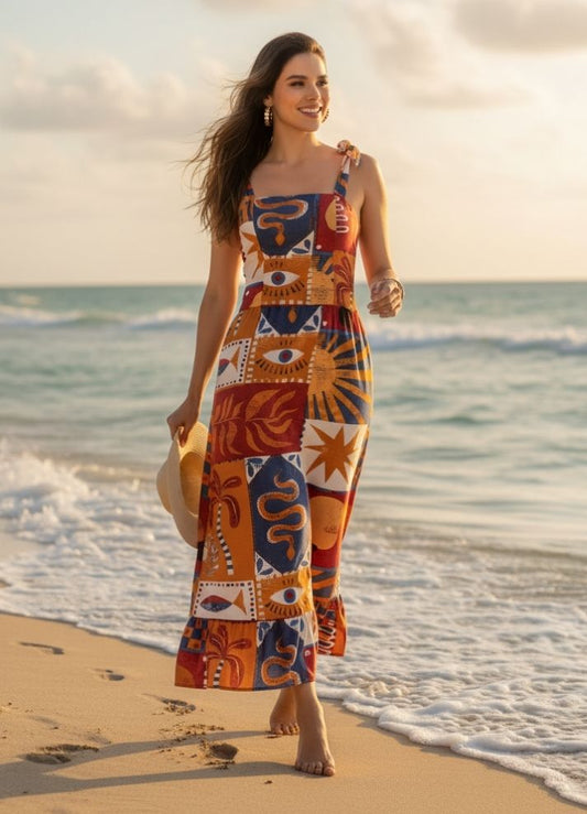 Vestido largo de tirantes estampado